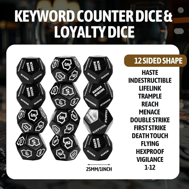 Ravonixis 12 Pieces MTG Counter 12 Sided Abilities Keywords Dice Loyalty MTG Life Counter Tokens Dice Buff Tokens Compatible with Magic Card Game Accessories CCG Creature Stats (Black) - Image 3